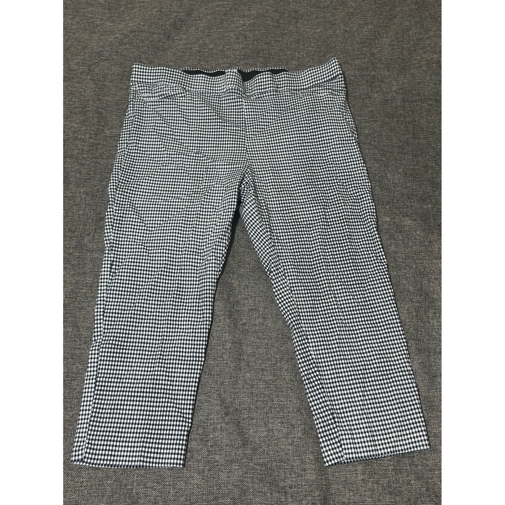 Avenue Womens 28 Pants Gingham Black White Pull On Stretch Cropped